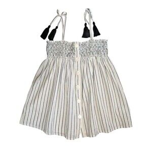 NWT Maurices Tank Top Linen Blend Stripe Babydoll S Small Smocked Button Tassel